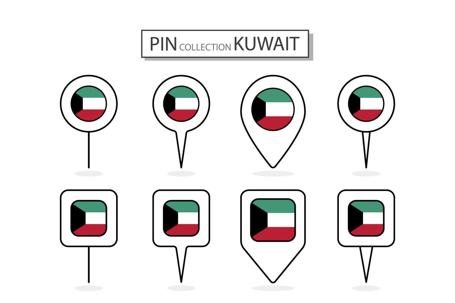 conjunto de plano alfiler Kuwait bandera icono en diverso formas plano alfiler icono ilustración diseño. vector