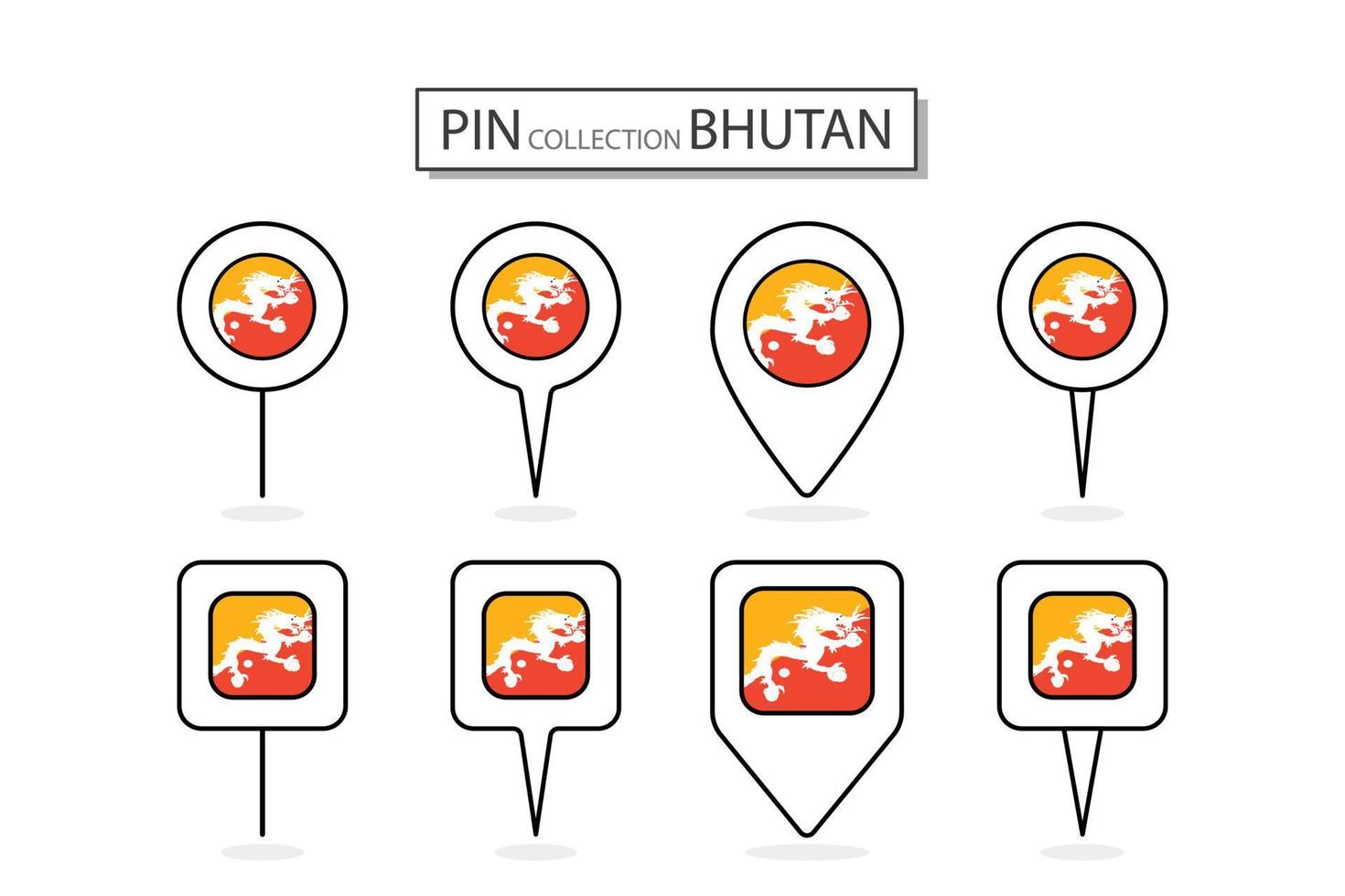 Set of flat pin Bhutan flag  icon in diverse shapes flat pin icon Illustration Design. vector