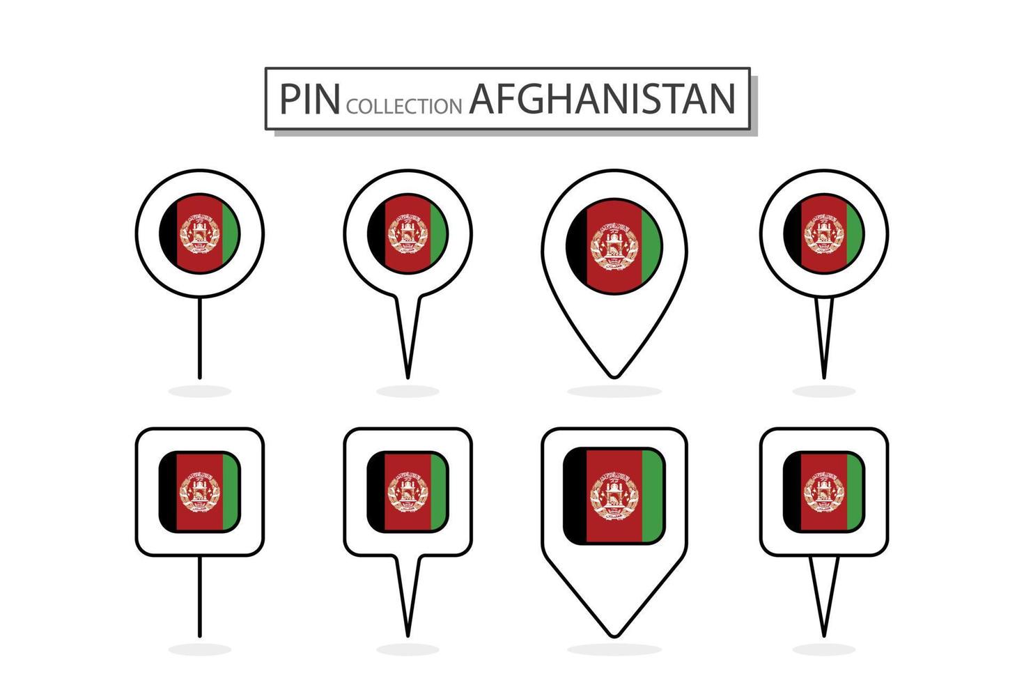 Set of flat pin Afghanistan flag  icon in diverse shapes flat pin icon Illustration Design. vector