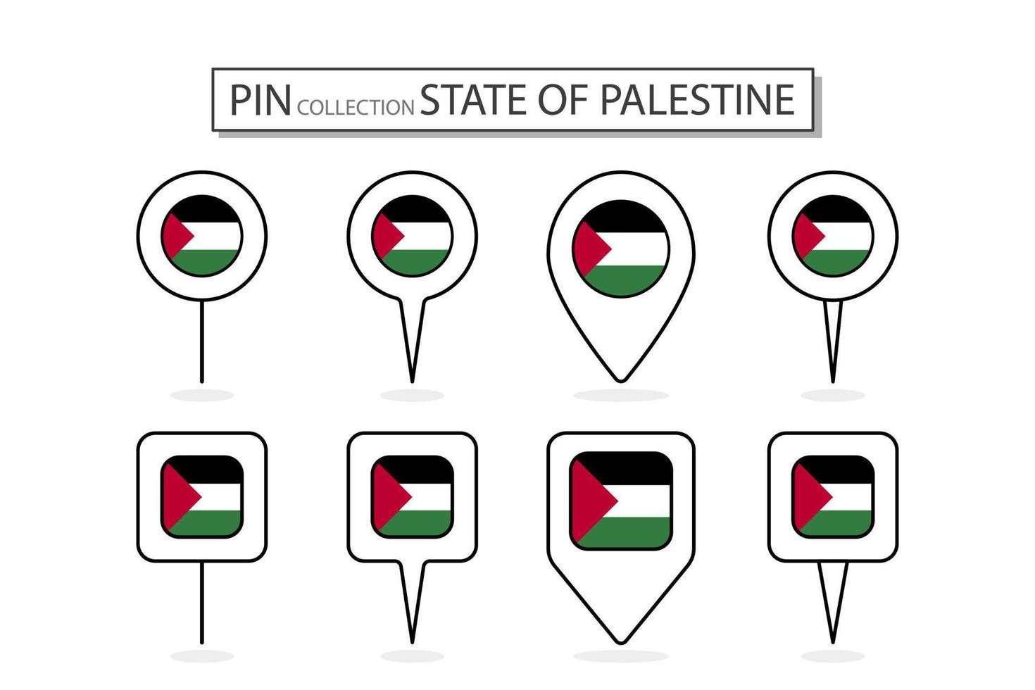 Set of flat pin State of Palestine flag icon in diverse shapes flat pin icon Illustration Design. vector