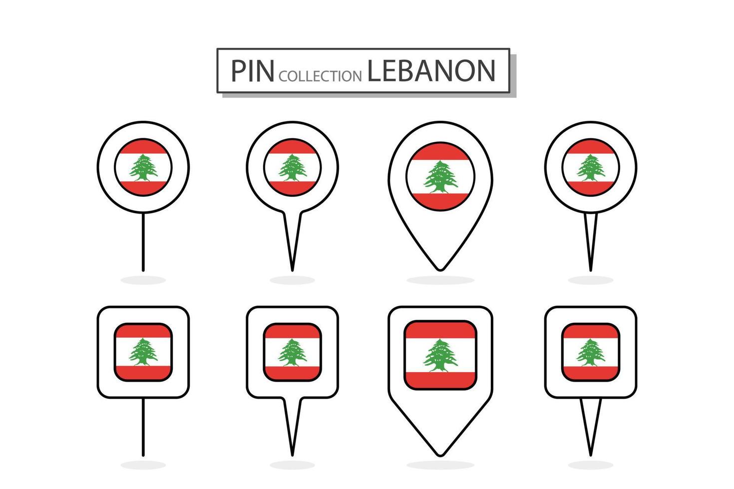 Set of flat pin Lebanon flag icon in diverse shapes flat pin icon Illustration Design. vector