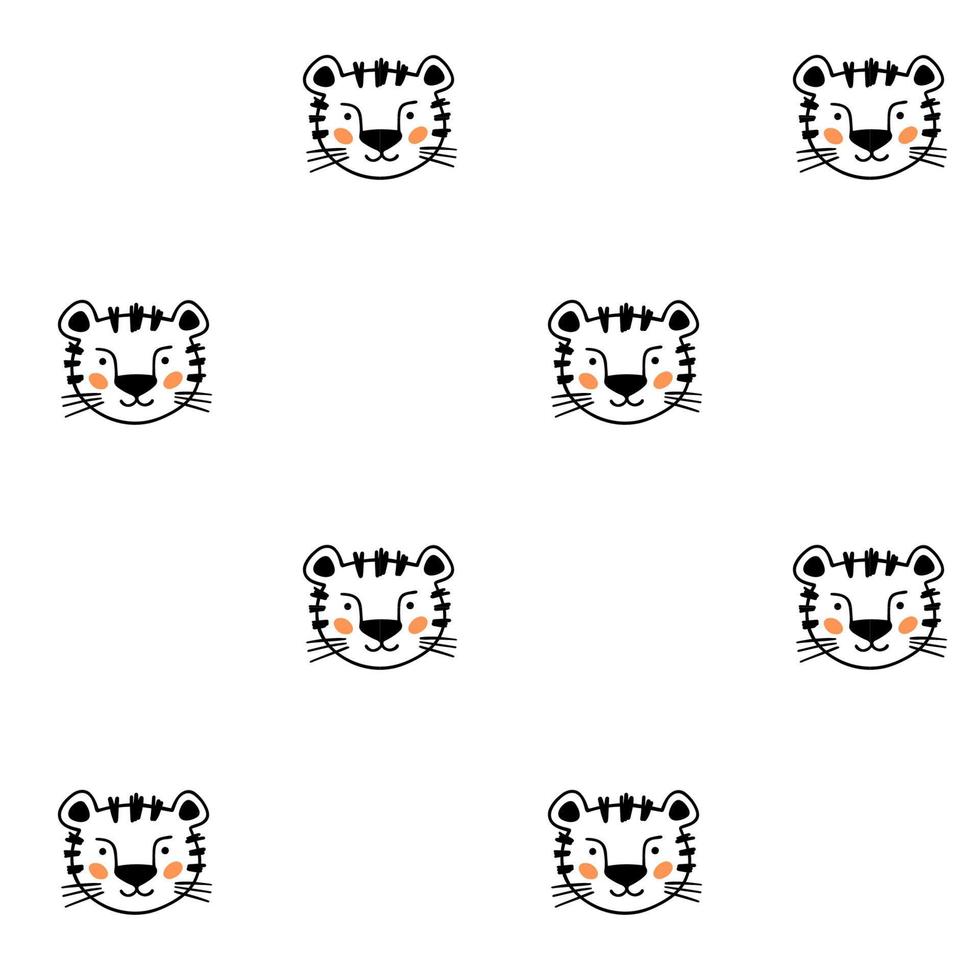 Little Tiger pattern. Cute scandinavian seamless pattern with child drawing little Tiger. Vector illustration in doodle style - cartoon tiger.
