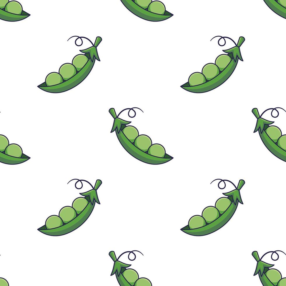 Cute Peas seamless pattern in doodle style. Vector hand drawn cartoon Pea pod illustration. Hand drawn Sketch of Peas. Pattern for kids clothes.