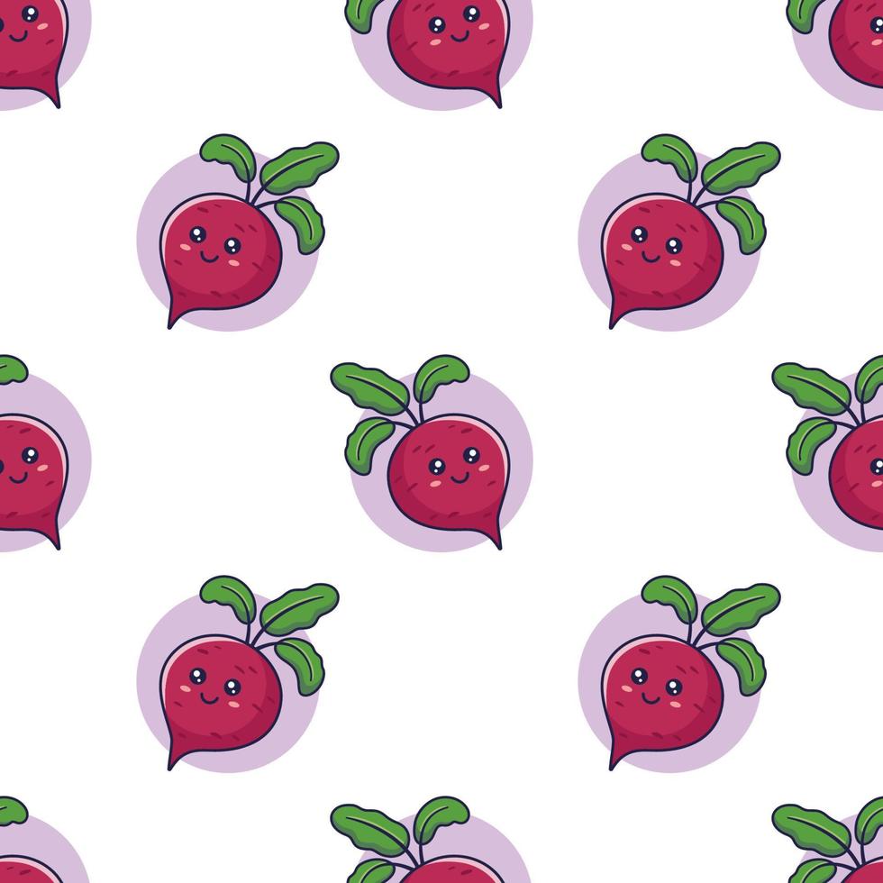 Cute kawaii Beet root seamless pattern in doodle style. Vector hand drawn cartoon Beet root illustration. Hand drawn Sketch of Beet root. Pattern for kids clothes.