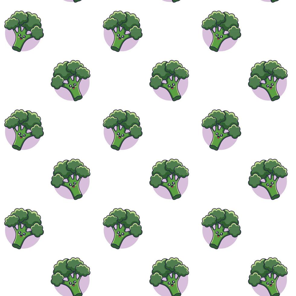 Cute kawaii Broccoli seamless pattern in doodle style. Vector hand drawn cartoon Broccoli illustration. Hand drawn Sketch of Broccoli. Pattern for kids clothes.