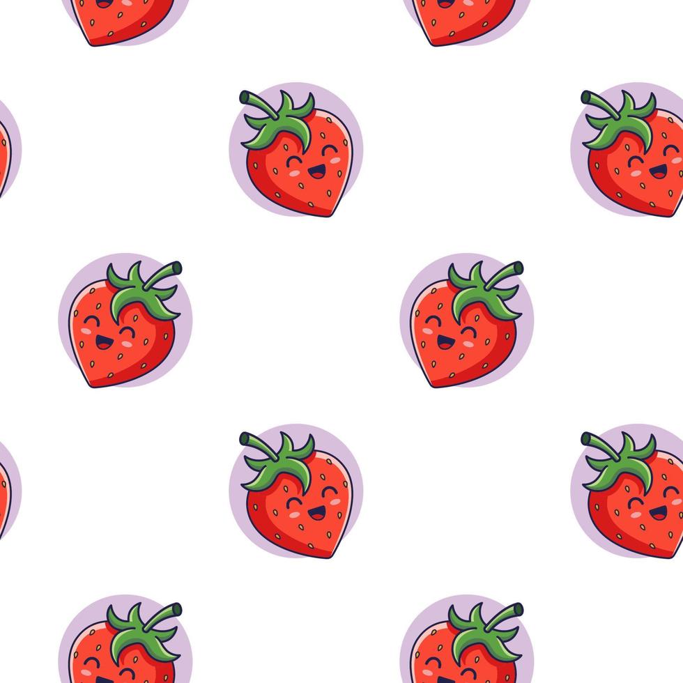 Cute red kawaii Strawberry seamless pattern in doodle style. Vector hand drawn cartoon Strawberry illustration. Hand drawn Sketch of Strawberry. Pattern for kids clothes.