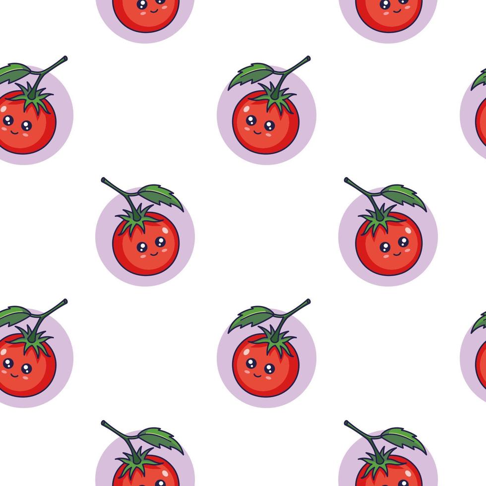 Cute Kawaii Red Tomato seamless pattern in doodle style. Vector hand drawn cartoon Tomato illustration. Hand drawn Sketch of Tomato. Pattern for kids clothes.