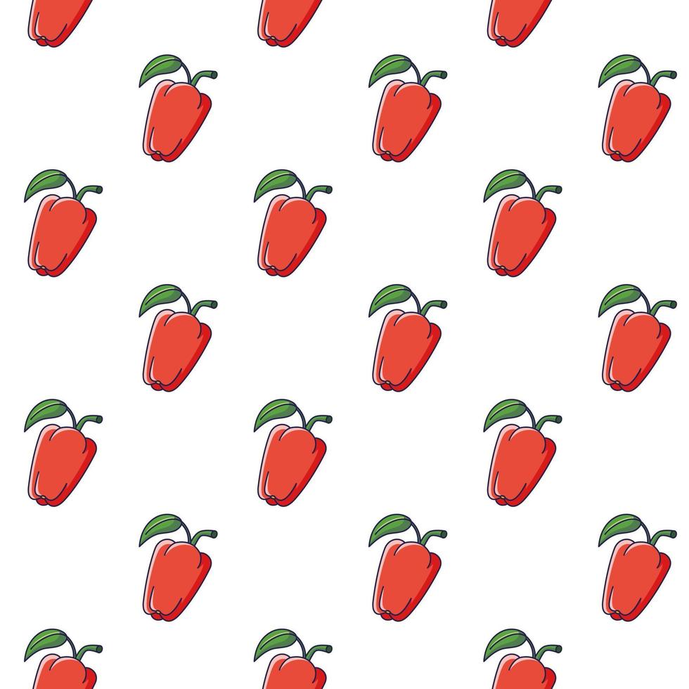 Cute Red Pepper seamless pattern in doodle style. Vector hand drawn cartoon Red Pepper illustration. Hand drawn Sketch of Red Pepper. Pattern for kids clothes.