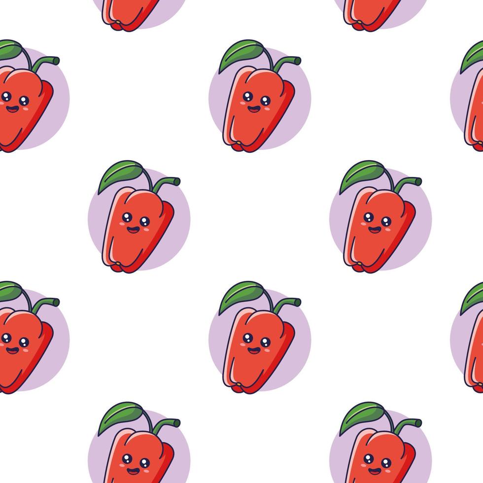 Cute Kawaii Red Bell Pepper seamless pattern in doodle style. Vector hand drawn cartoon Red Bell Pepper illustration. Hand drawn Sketch of Bell Pepper. Pattern for kids clothes.