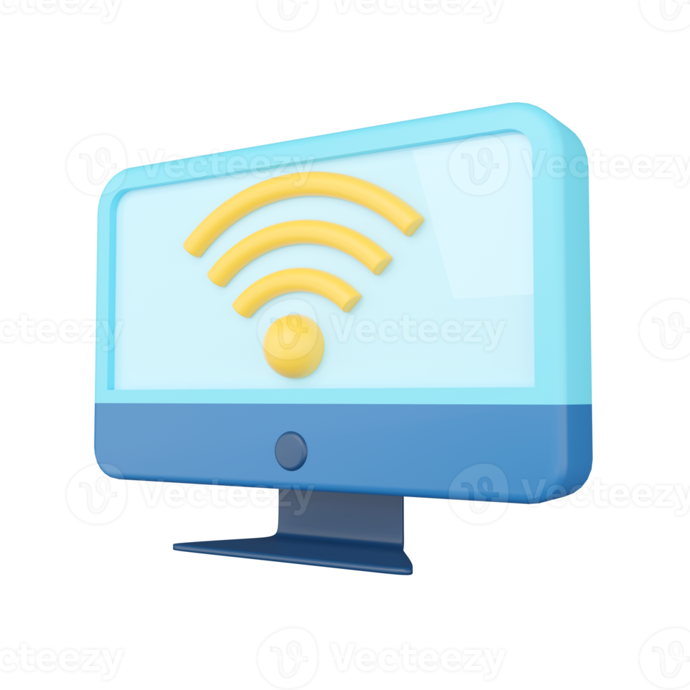 Computer. Wireless Network. 3D rendering. png