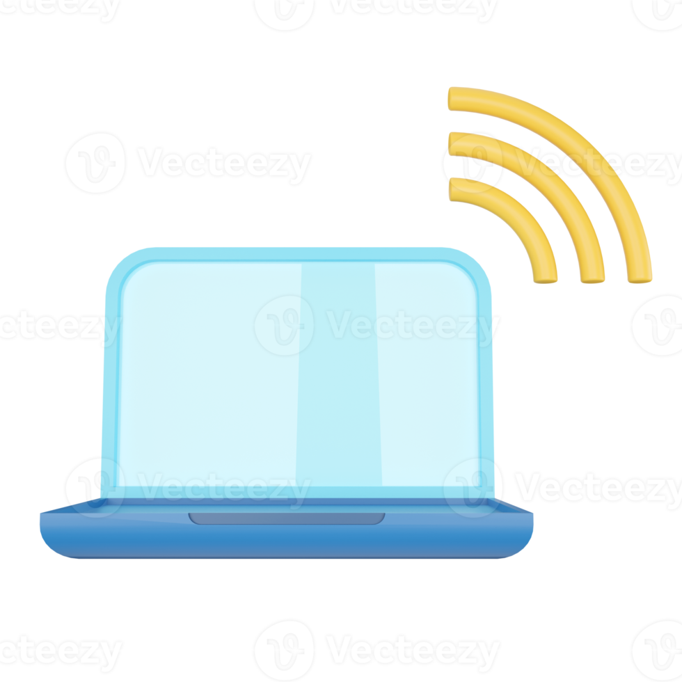 Laptop. Wireless Network. 3D rendering. png