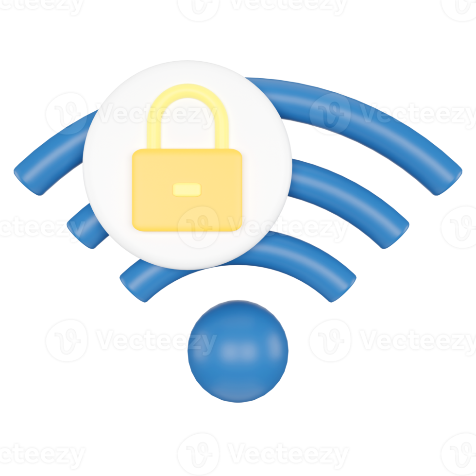 Lock Wifi Signal. Wireless Network. 3D rendering. png