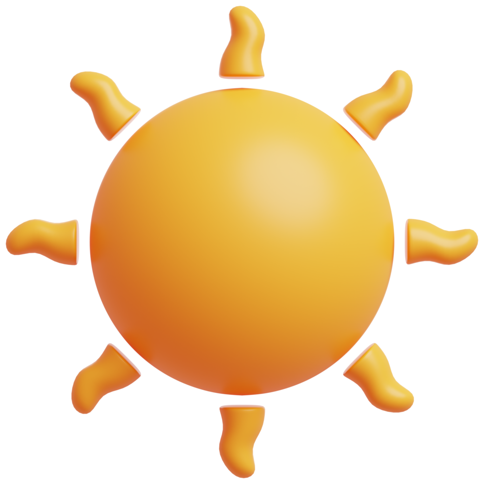 3D yellow sun with rays. Sun cartoon minimal style. Summer, weather, nature concept. png