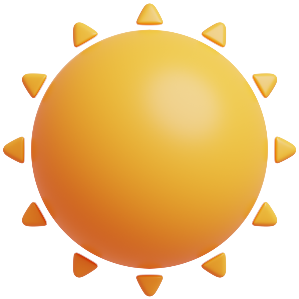 3D yellow sun with rays. Sun cartoon minimal style. Summer, weather, nature concept. png