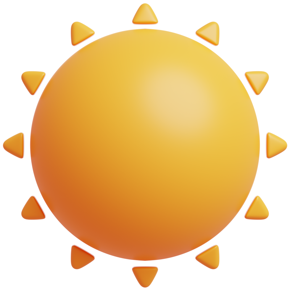 3d Gelb Sonne mit Strahlen. Sonne Karikatur minimal Stil. Sommer, Wetter, Natur Konzept. png