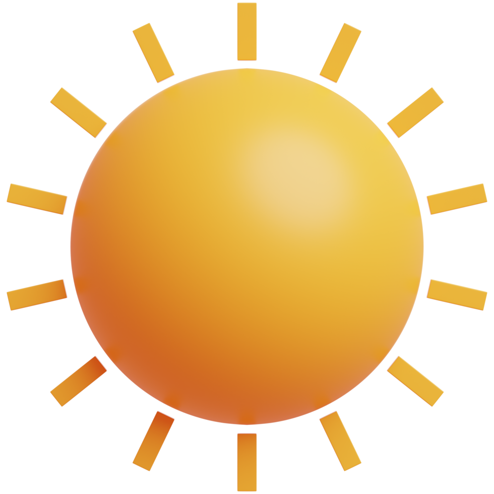 3d geel zon met stralen. zon tekenfilm minimaal stijl. zomer, het weer, natuur concept. png