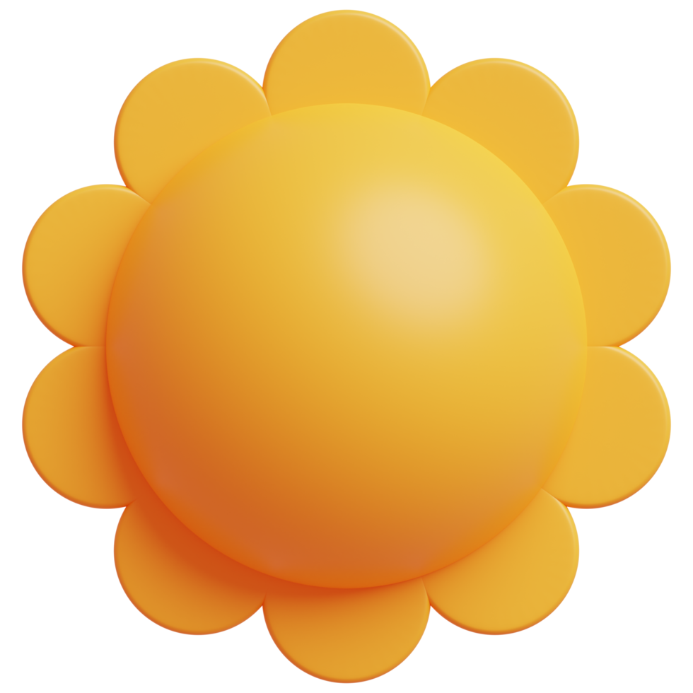 3D yellow sun with rays. Sun cartoon minimal style. Summer, weather, nature concept. png