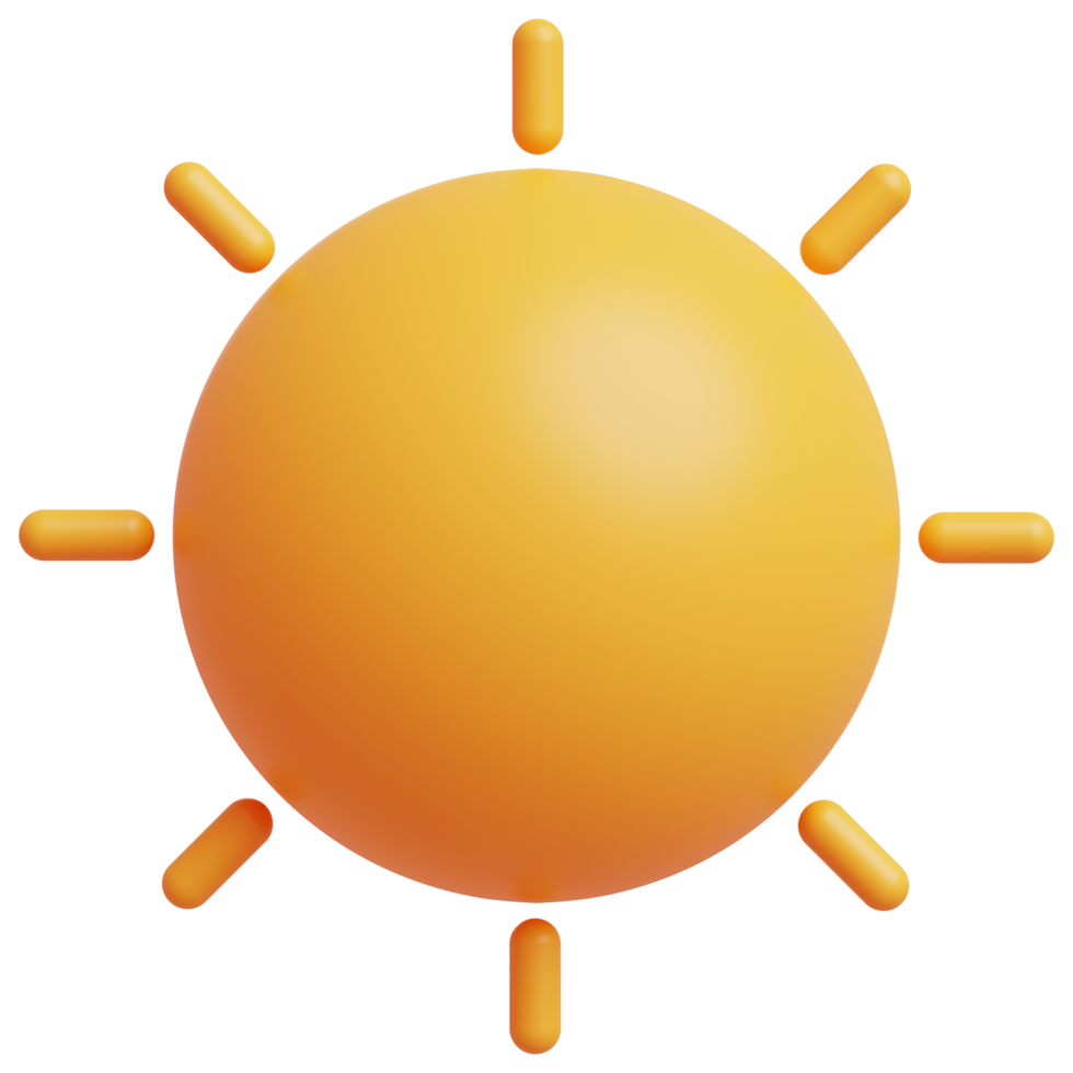 3d Gelb Sonne mit Strahlen. Sonne Karikatur minimal Stil. Sommer, Wetter, Natur Konzept. png