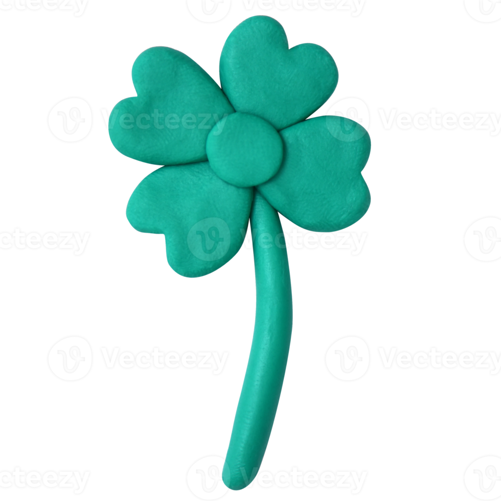 Green plasticine shamrock, Clover, 4 green heart-shaped. St. Patrick's Day symbol png