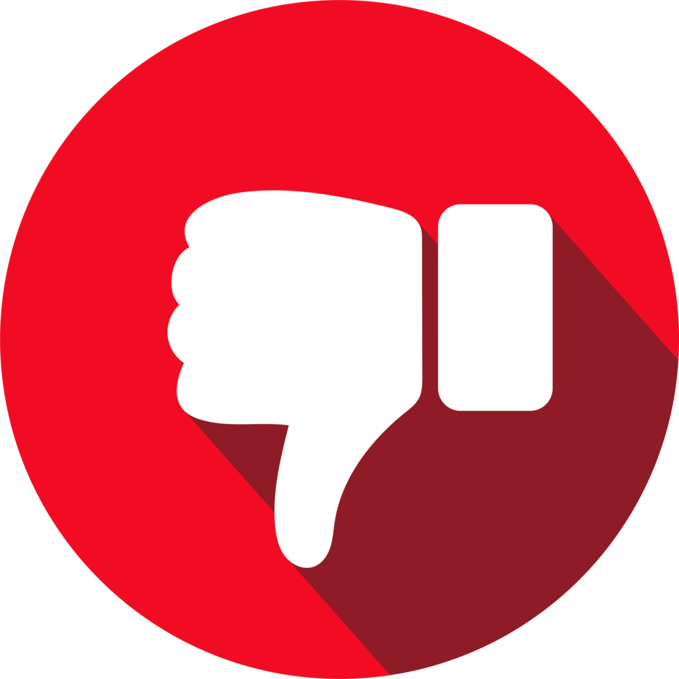 Thumb down, dislike icon with long shadow png