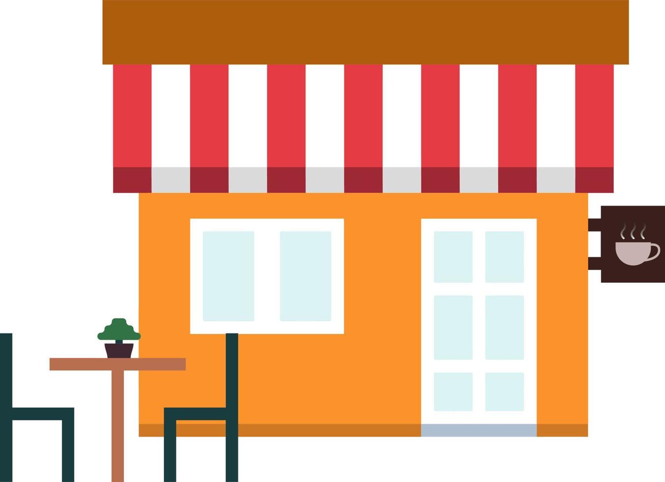 Coffee shop flat vector illustration. Simple Cafe building. Storefront with isolated background