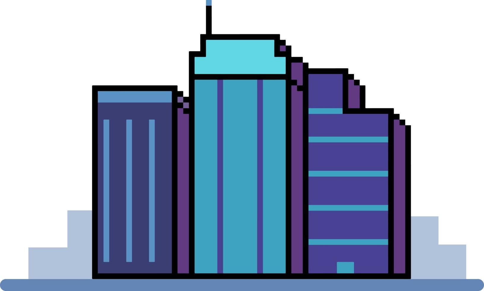 Futuristic Building pixel art style vector.Modern cityscape. Downtown icon concept. Office town landscape. vector