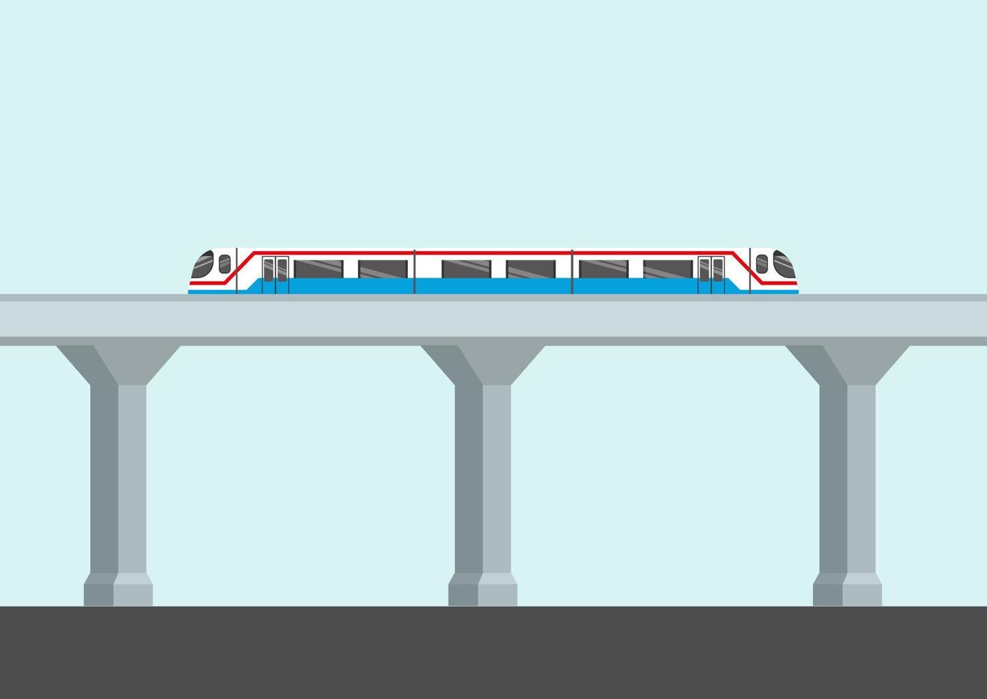 Sky train with railway flat vector. vector