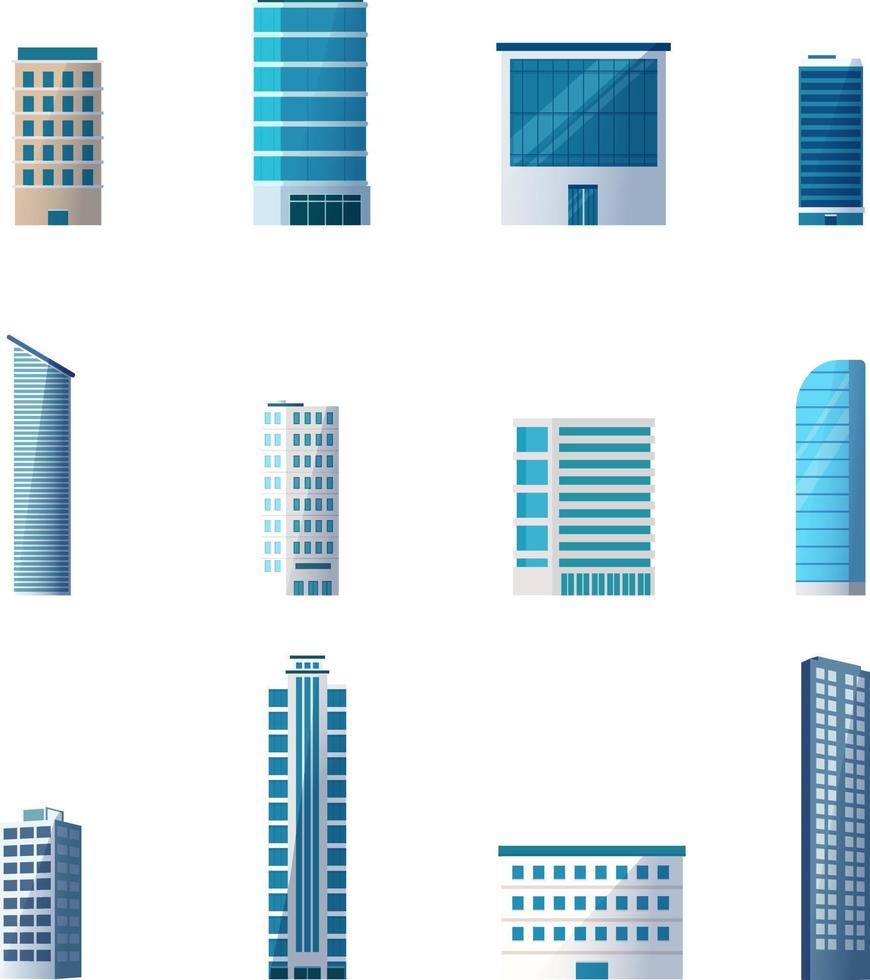Buildings set city with isolated background. Modern office element vector illustration.Estate flat design