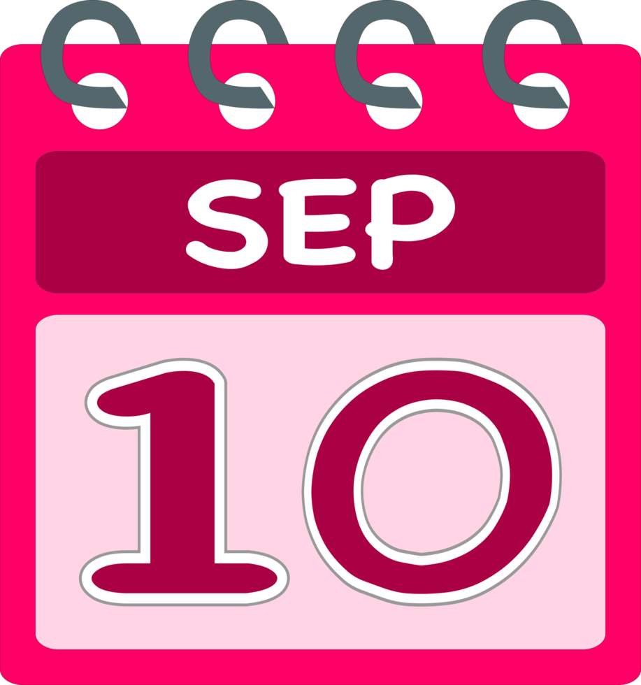 plano icono calendario 10 de septiembre. fecha, día y mes. png ilustración . rosado color bandera. 10 sep. 10 de sep. gratis png.