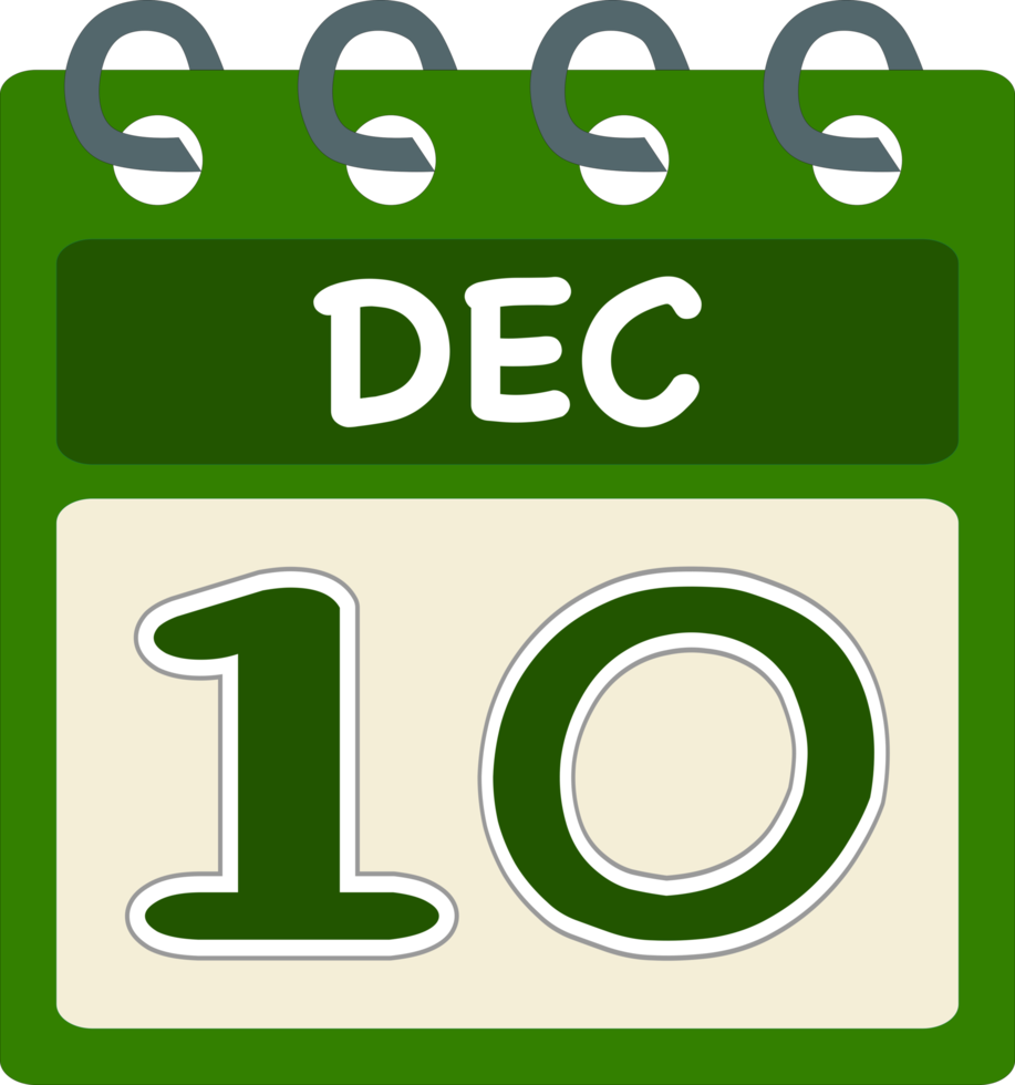 plano icono calendario 10 de diciembre. fecha, día y mes. png ilustración . verde color bandera. 10 dic. 10 de dic. gratis png. gratis calendario.