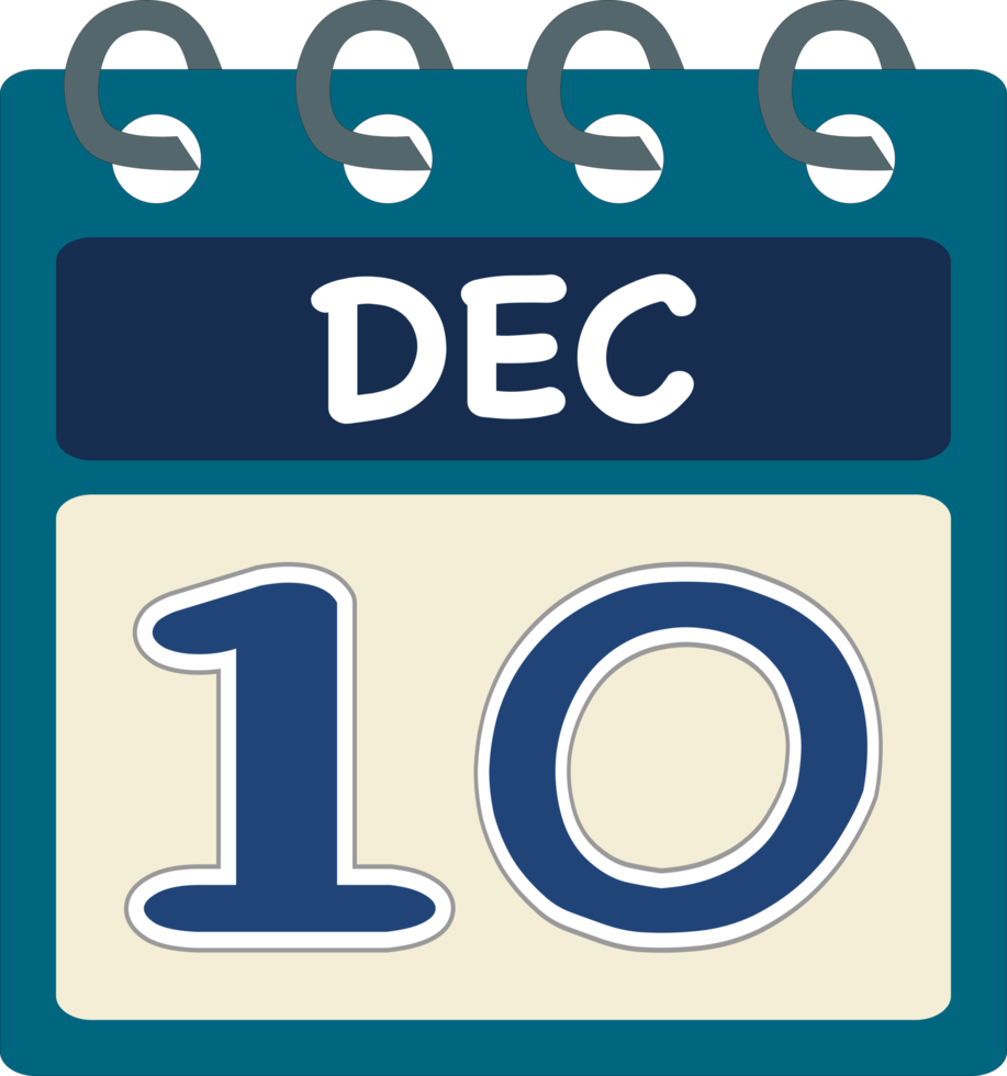 plano icono calendario 10 de diciembre. fecha, día y mes. png ilustración . azul verde azulado verde color bandera. 10 dic. 10 de dic. gratis png. gratis calendario.