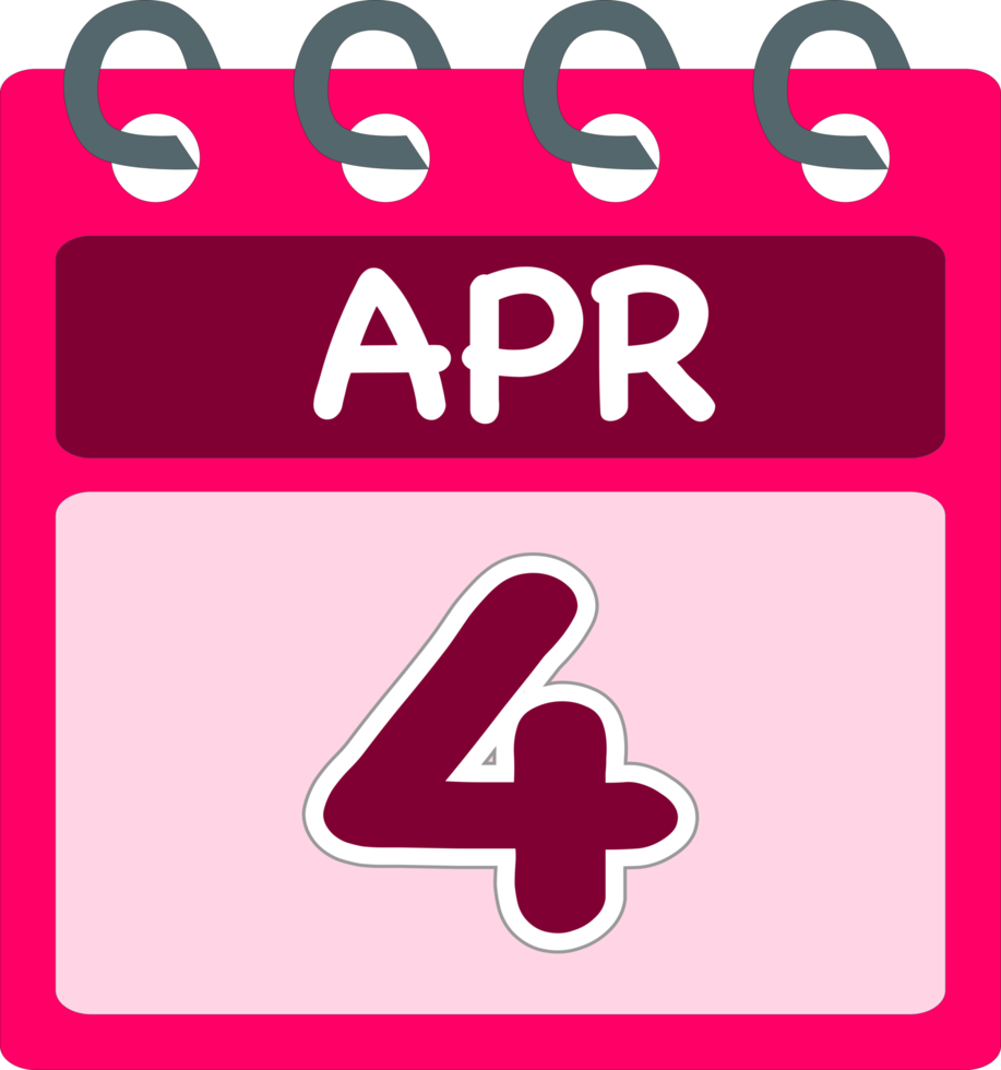 platt ikon kalender 4 av april. datum, dag och månad. png illustration . rosa Färg baner. 4. jun. 4:e av apr. fri png. fri kalender.