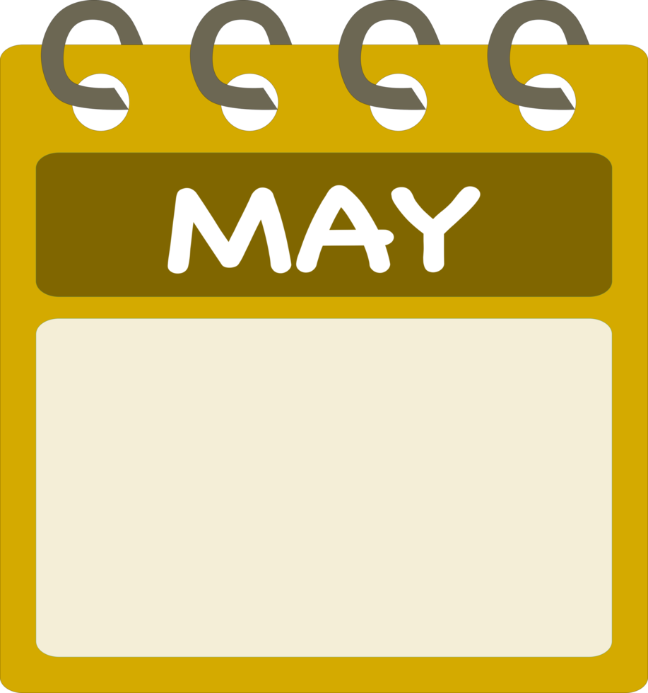 Flat icon calendar of May. month. PNG illustration. color banner. Blank date label. Free PNG. Free calendar.