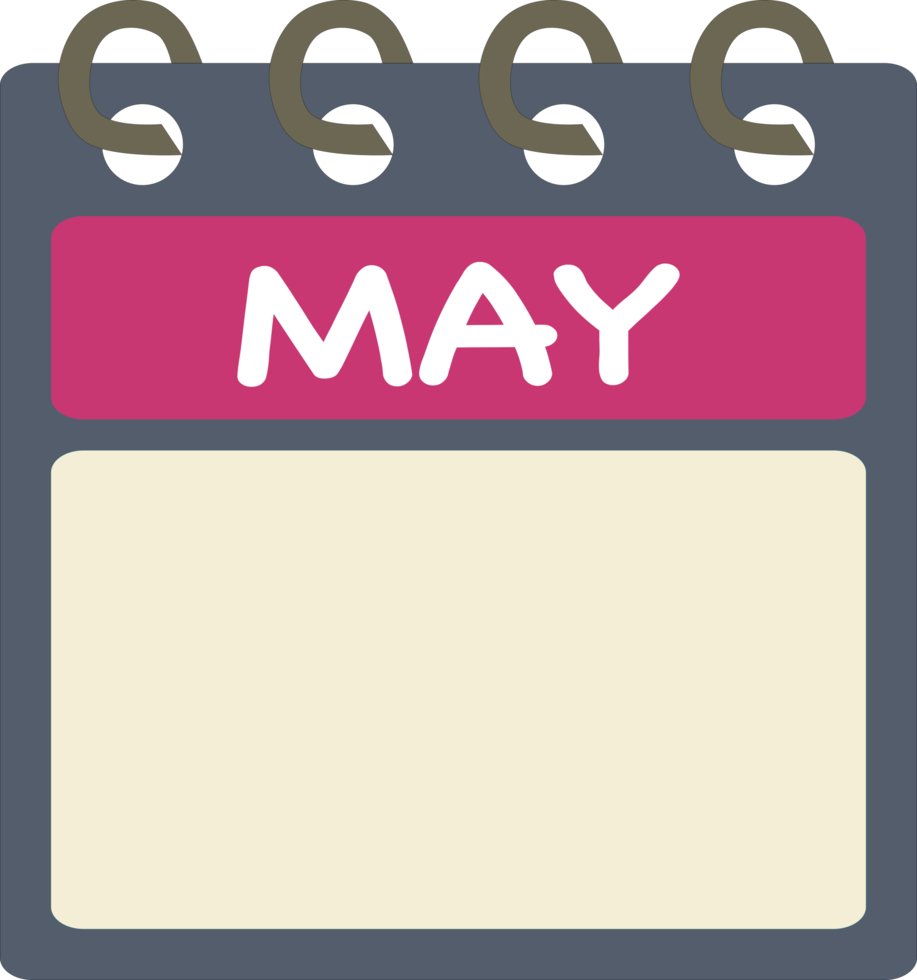 Flat icon calendar of May. month. PNG illustration. color banner. Blank date label. Free calendar. Free PNG.