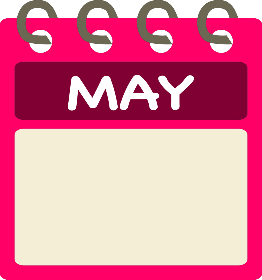 Flat icon calendar of May. month. PNG illustration. color banner. Blank date label. Free PNG. Free calendar.