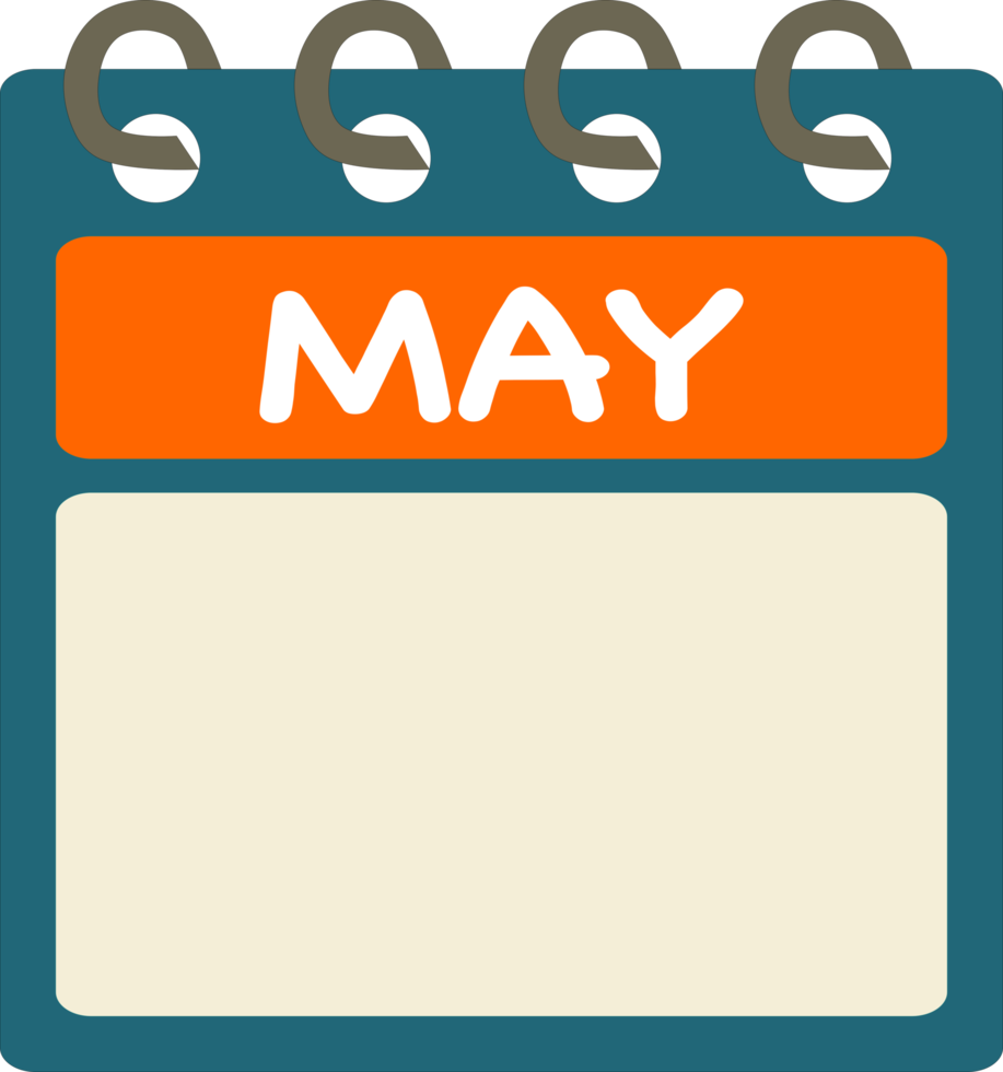 plano icono calendario de mayo. mes. png ilustración. color bandera. blanco fecha etiqueta. gratis calendario. gratis png.