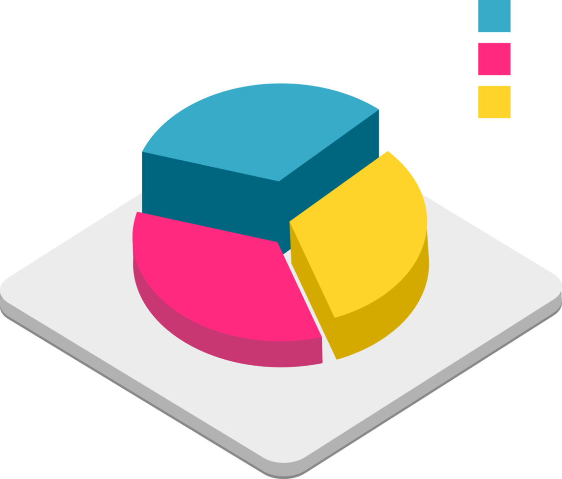 Pie Chart PNG Icon symbol. blue pink yellow color symbol. Free PNG. Free icon symbol.