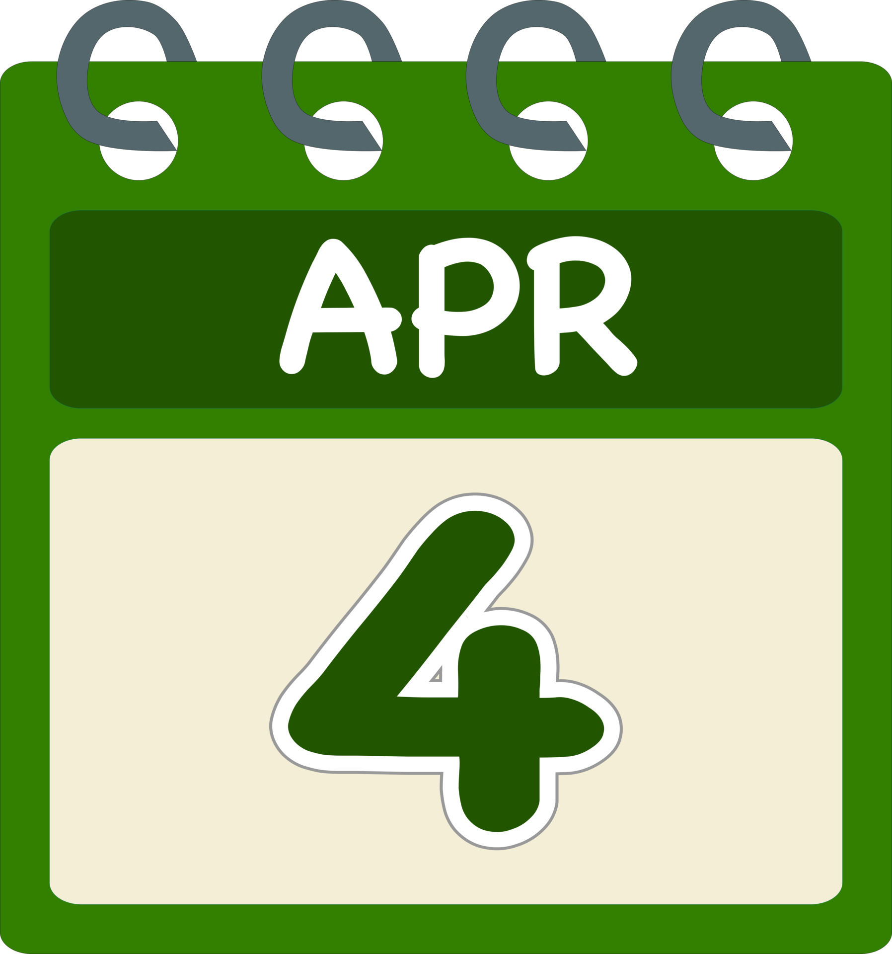 Flat icon calendar 4 of April. Date, day and month. PNG illustration