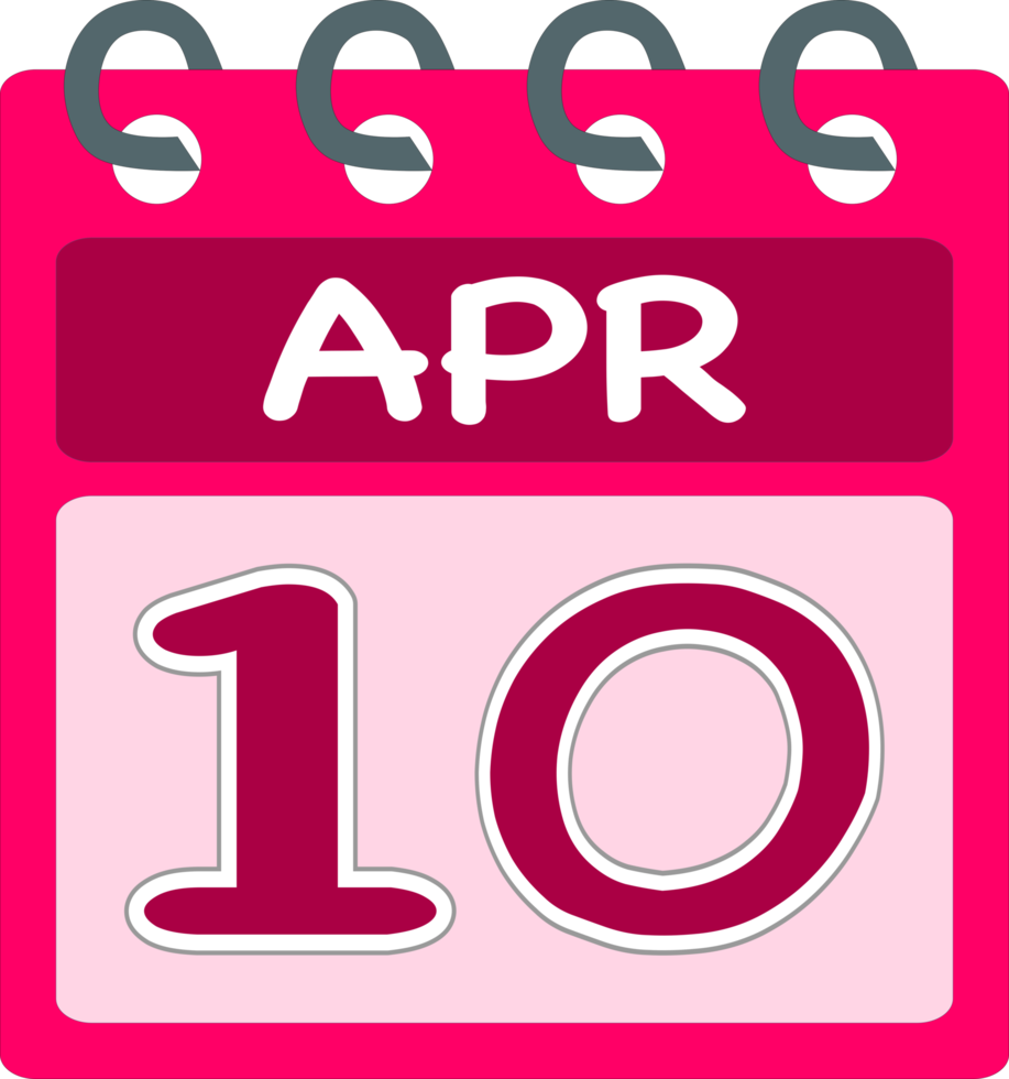 Free Flat icon calendar 10 of April. Date, day and month. PNG