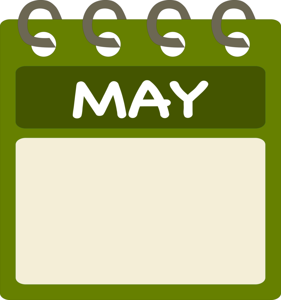 plano icono calendario de mayo. mes. png ilustración. color bandera. blanco fecha etiqueta. gratis png. gratis calendario.