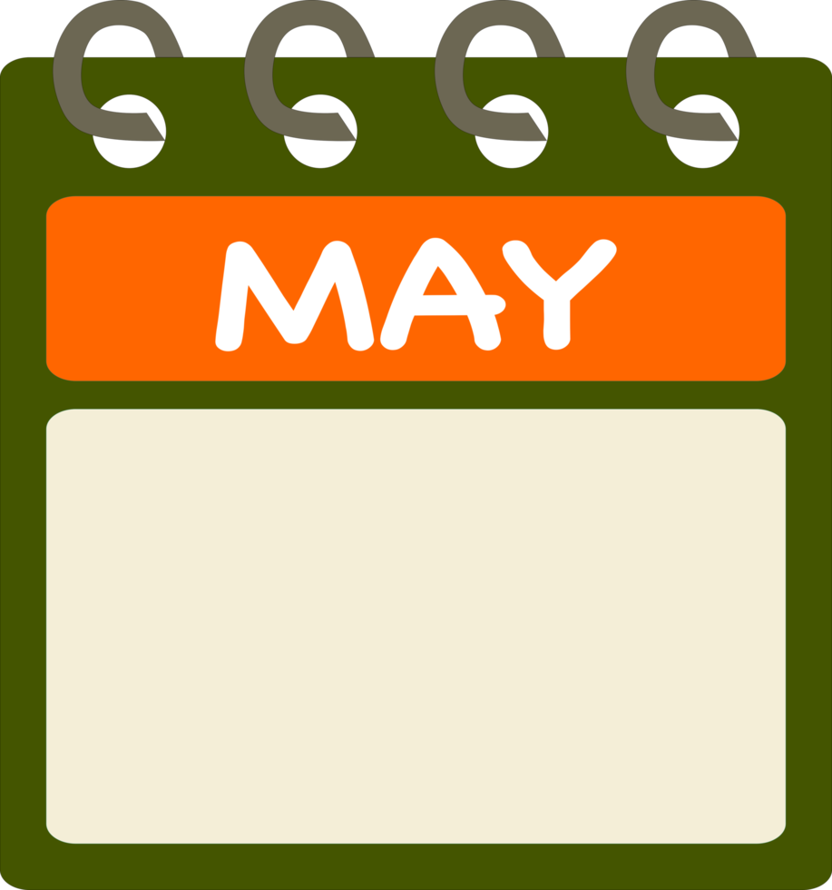 Flat icon calendar of May. month. PNG illustration. color banner. Blank date label. Free calendar. Free PNG.