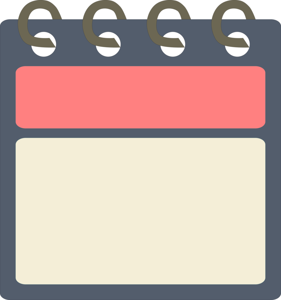 Flat icon calendar month. PNG illustration. color banner. Blank date label. Free calendar. Free PNG.