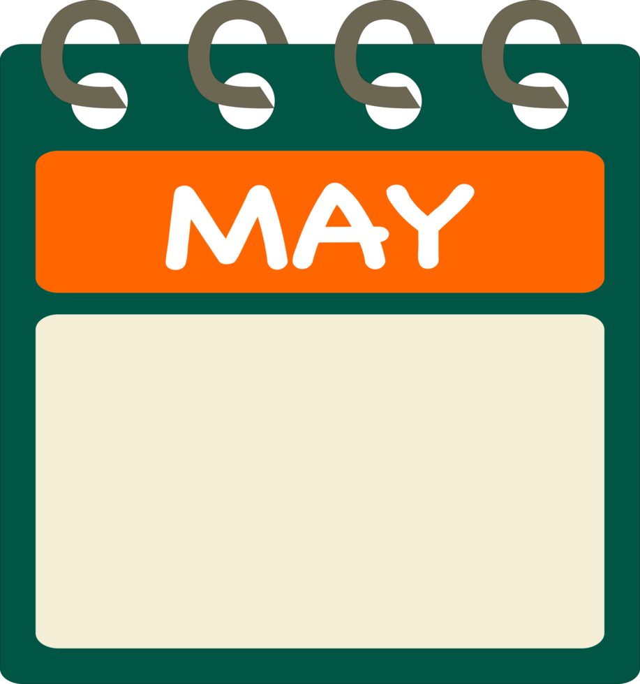 Flat icon calendar of May. month. PNG illustration. color banner. Blank date label. Free calendar. Free PNG.