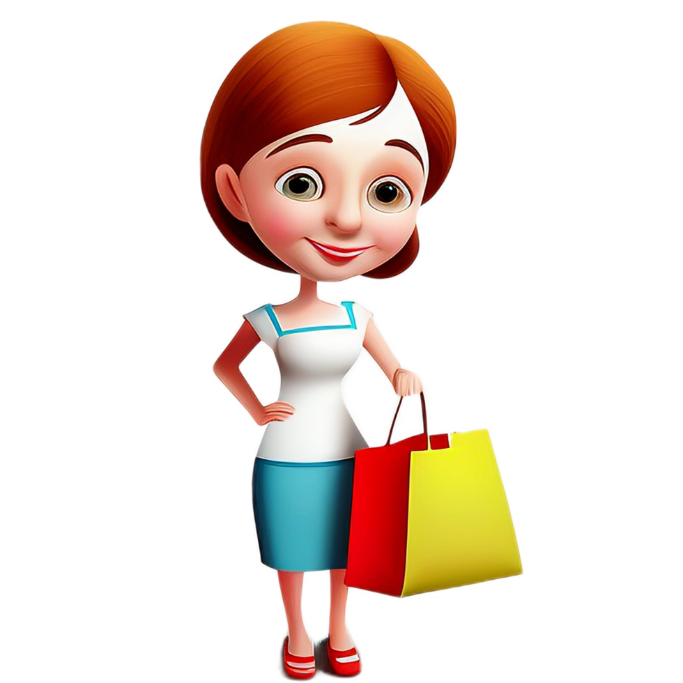 Girls holding shopping bag with happy face cartoon. png