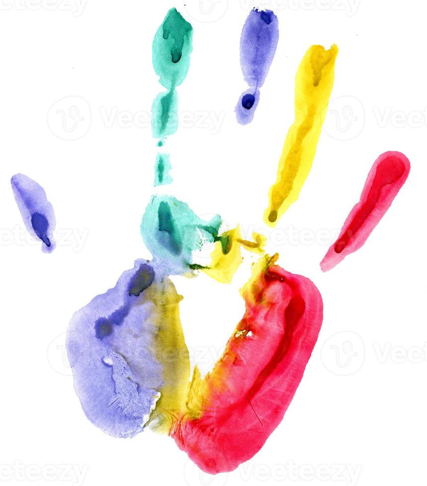 Close up of colored hand print on white photo