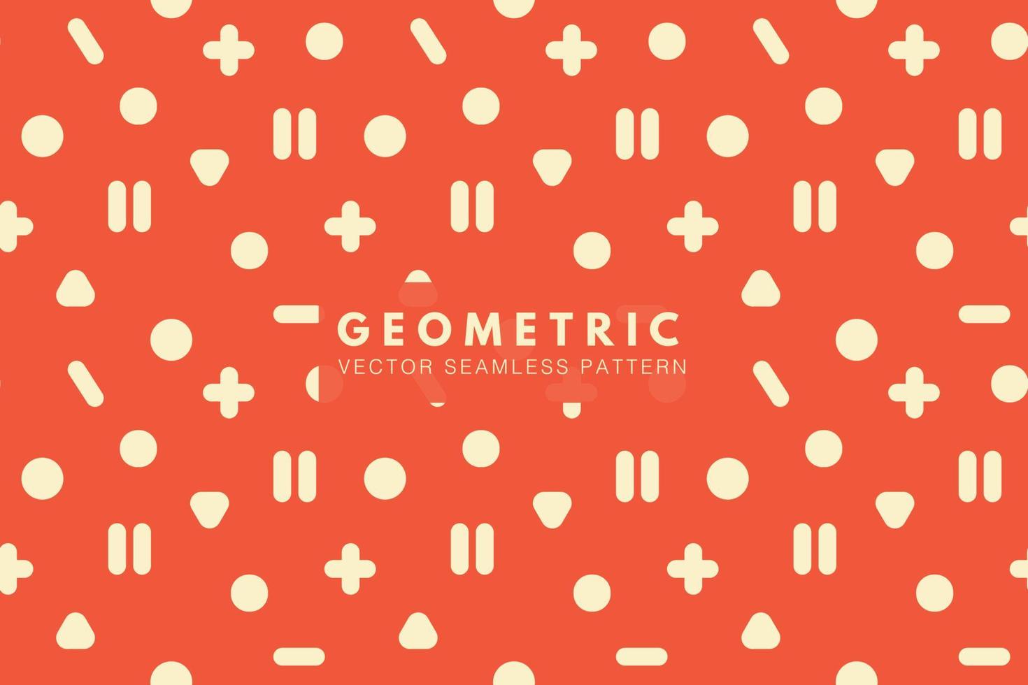 Geometric cute white shapes on a red orange background vector seamless repeat pattern