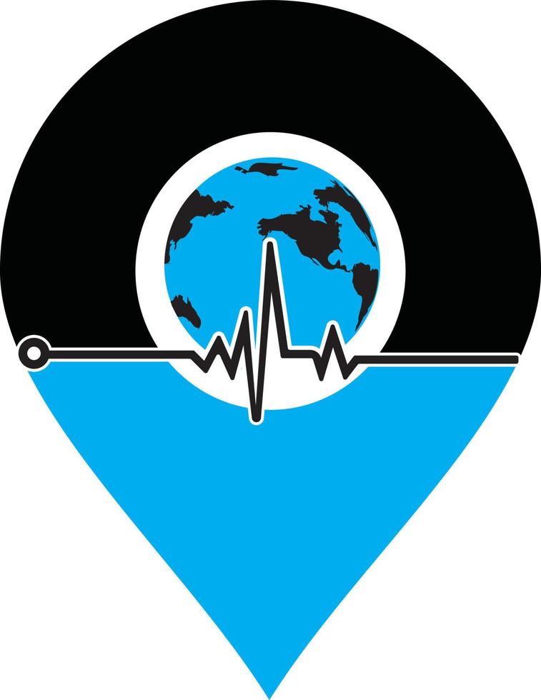 Pulse globe vector logo design icon. Pulse Cardiogram and Globe Icon Vector Logo. Earth globe icon with heart beat.