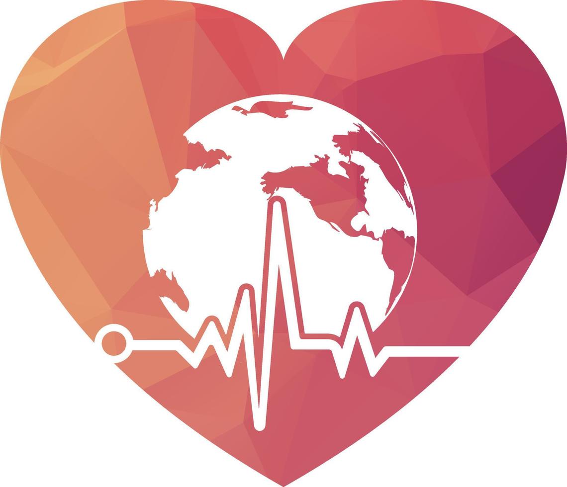 Pulse globe vector logo design icon. Pulse Cardiogram and Globe Icon Vector Logo. Earth globe icon with heart beat.