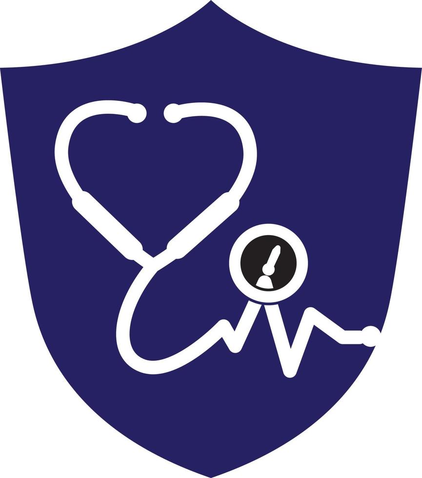 stethoscope time vector logo design template. Health and medical or pharmacy logo concept.