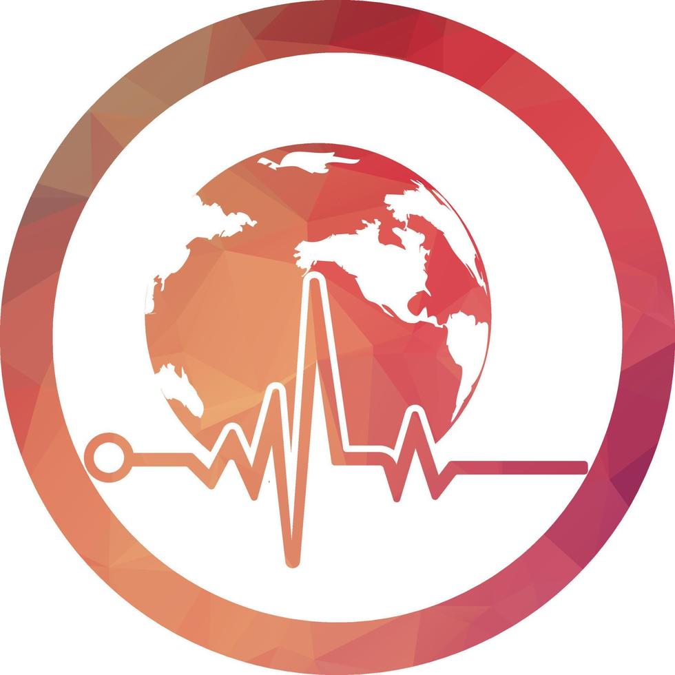 Pulse globe vector logo design icon. Pulse Cardiogram and Globe Icon Vector Logo. Earth globe icon with heart beat.